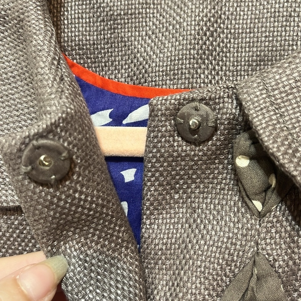 Boden Taupe Greige Textured Cotton Linen Blend Twill 3/4 Sleeve Jacket Size 2 - Picture 4 of 7